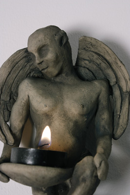 Wishing Spirit 1006 - Small Wall Sconce or Votive Holder -  Figurative Clay Sculpture by Mandy Stapleford