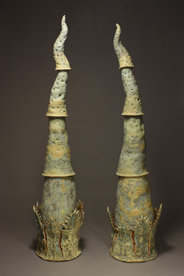image:  Horned Gateway #7 - Non figurative Clay Scultpure for Gardens By Mandy Stapleford Taos
