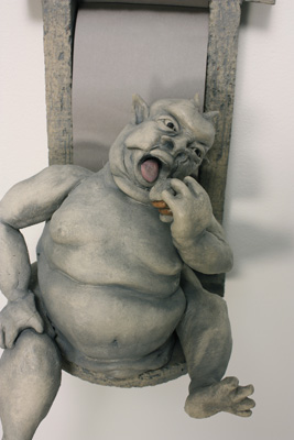 Gula- Figurative Clay Sculpture of Gluttony from the 8 sins collection by Mandy Stapleford